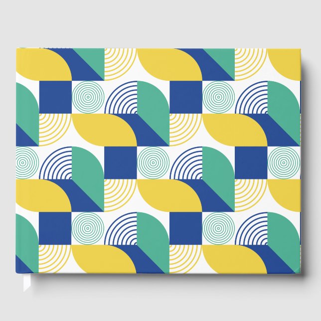Blue Green Yellow Abstract Geometric Pattern Guest Book (Front)