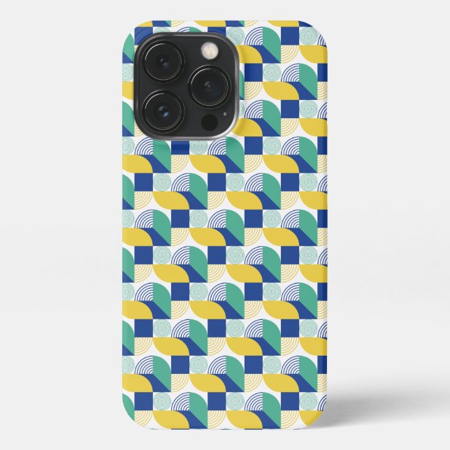 Blue Green Yellow Abstract Geometric Pattern iPhone Case (Back)