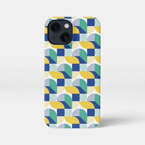 Blue Green Yellow Abstract Geometric Pattern iPhone 13 Mini Case