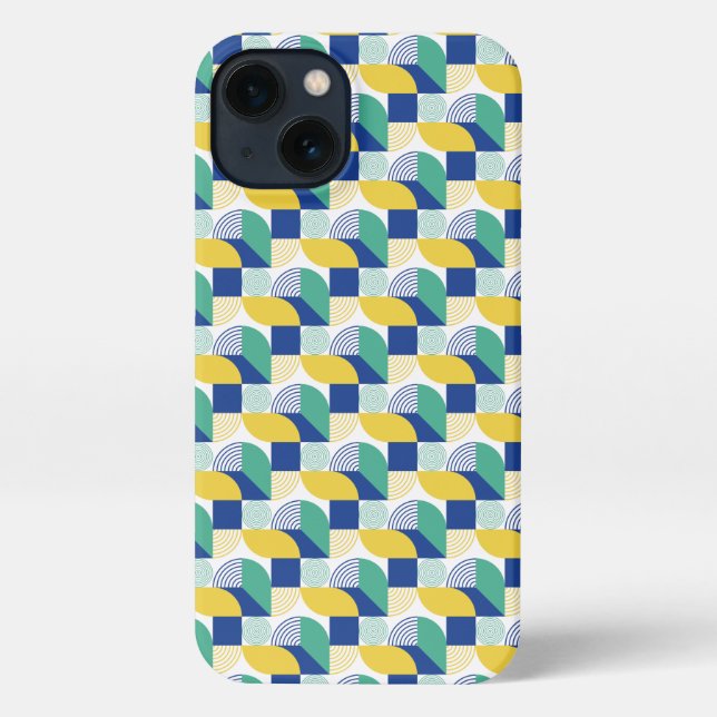 Blue Green Yellow Abstract Geometric Pattern iPhone Case (Back)