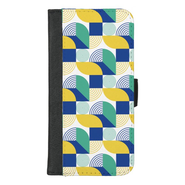 Blue Green Yellow Abstract Geometric Pattern iPhone Wallet Case (Front)