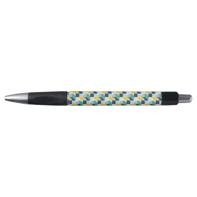 Blue Green Yellow Abstract Geometric Pattern Pen (Front)