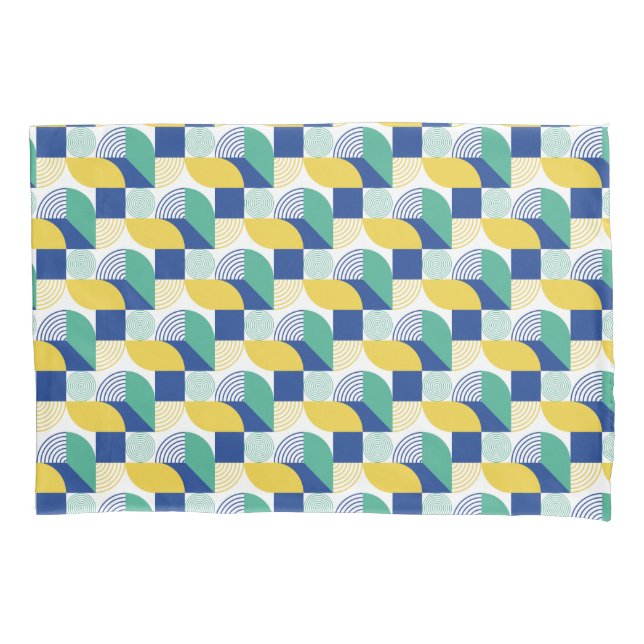 Blue Green Yellow Abstract Geometric Pattern Pillow Case (Front)