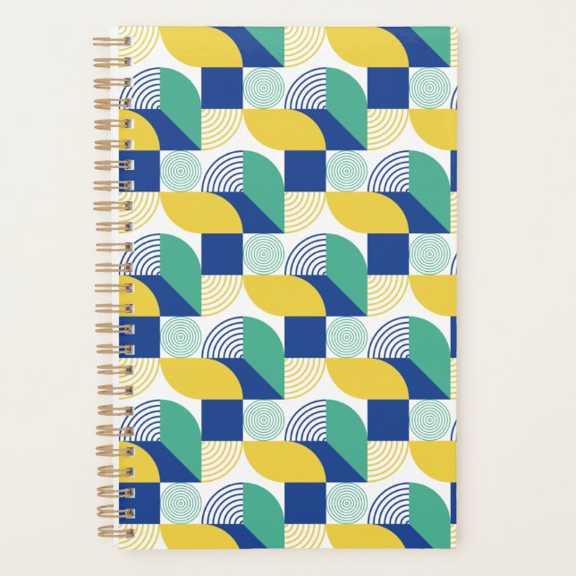 Blue Green Yellow Abstract Geometric Pattern Planner (Front)