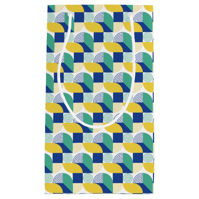 Blue Green Yellow Abstract Geometric Pattern Small Gift Bag (Front)