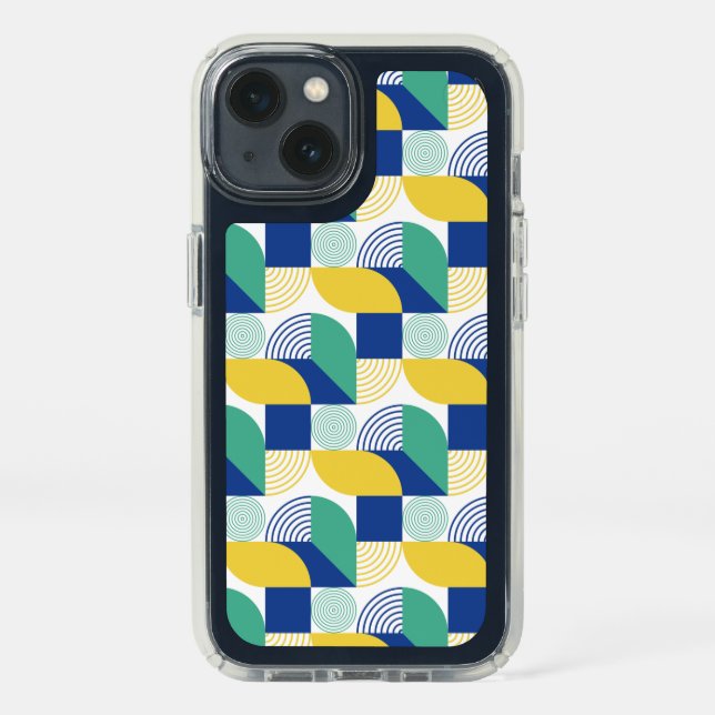 Blue Green Yellow Abstract Geometric Pattern Speck iPhone 13 Case (Front)