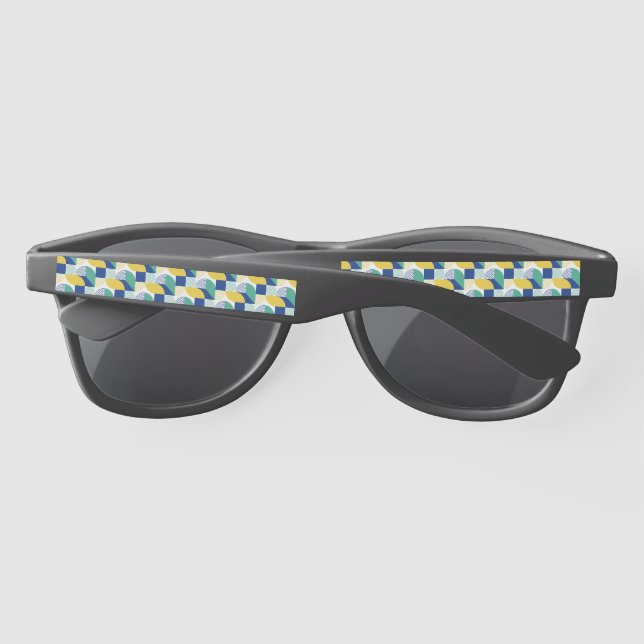 Blue Green Yellow Abstract Geometric Pattern Sunglasses (Back)