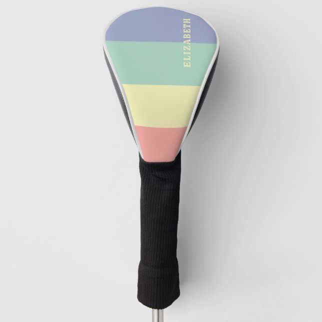 Blue, Green Yellow and Coral Pink Stripes Pattern  Golf Head Cover (Front)