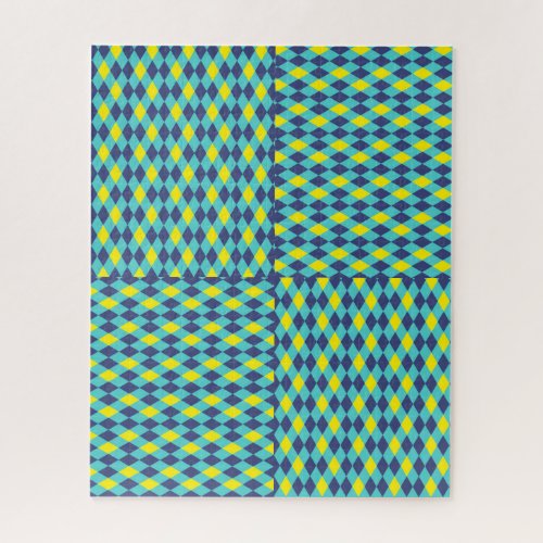 Blue Green Yellow Argyle Diamond Geometric Jigsaw Puzzle