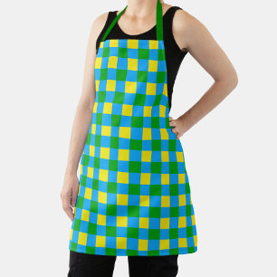 Blue Green Yellow Check Plaid Pattern Design  Apron