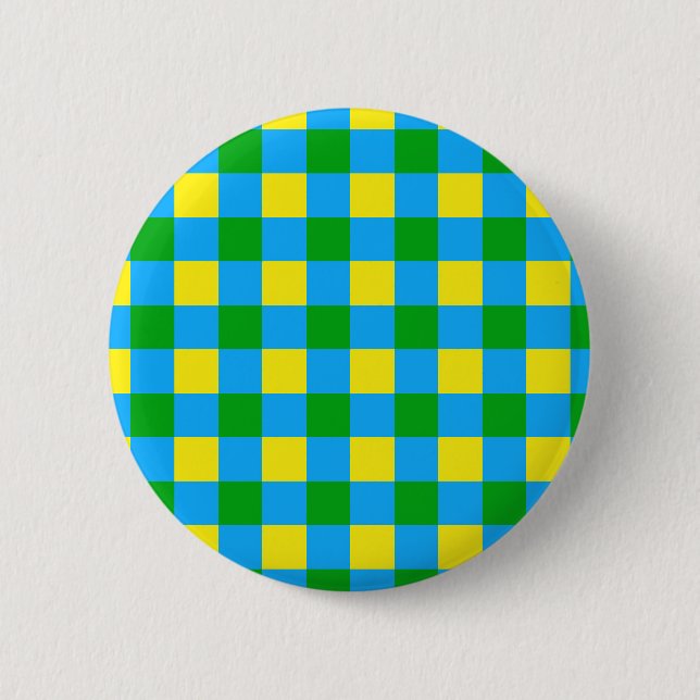 Blue Green Yellow Check Plaid Pattern Design  Button (Front)