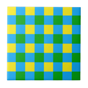 Blue Green Yellow Check Plaid Pattern Design  Ceramic Tile
