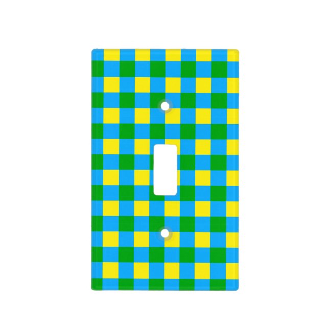 Blue Green Yellow Check Plaid Pattern Design  Light Switch Cover (Front)