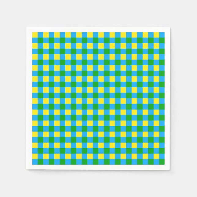 Blue Green Yellow Check Plaid Pattern Design  Napkins (Front)