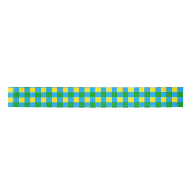 Blue Green Yellow Check Plaid Pattern Design  Satin Ribbon (Front)