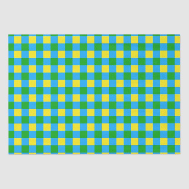 Blue Green Yellow Check Plaid Pattern Design  Tissue Paper (Front)