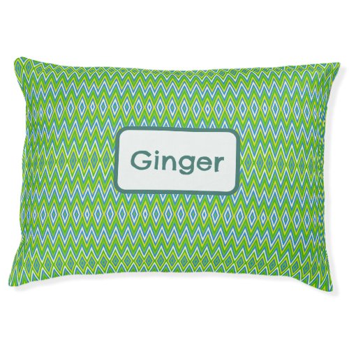 Blue Green Yellow Chevrons and Diamonds Pet Bed