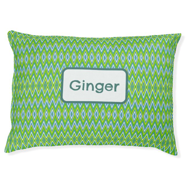 Blue Green Yellow Chevrons and Diamonds Pet Bed (Front)
