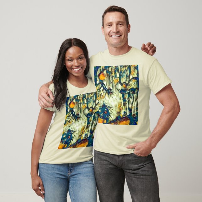 Blue Green Yellow & Cream Whimsical Woods T-shirt (Unisex)