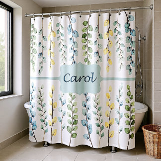 Blue Green Yellow Eucalyptus plants Personalized Shower Curtain