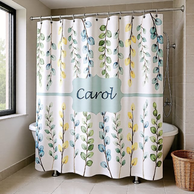 Blue Green Yellow Eucalyptus plants Personalized Shower Curtain (Creator Uploaded)