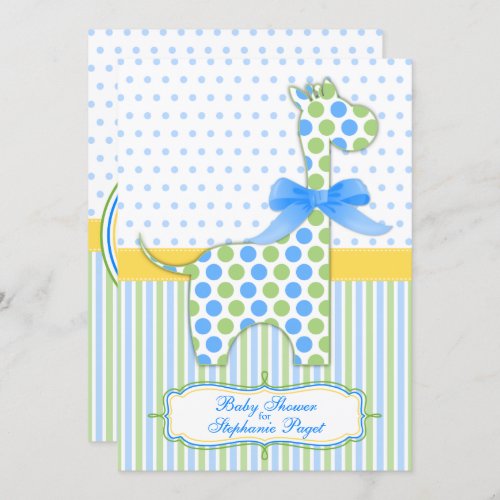 Blue Green Yellow Giraffe Baby Shower Invitation