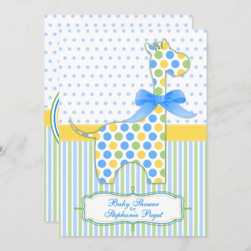 Blue Green Yellow Giraffe Baby Shower Invitation