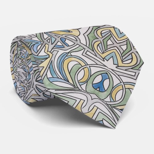 Blue Green Yellow Lattice-Abstract Pattern Neck Ti Neck Tie