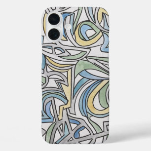 Blue Green Yellow Lattice-Hand Painted Watercolor iPhone 16 Plus Case