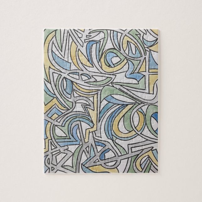 Blue Green Yellow Lattice-Hand Painted Watercolor  Jigsaw Puzzle (Vertical)