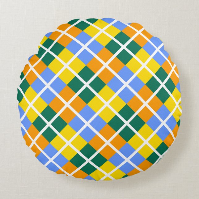Blue Green Yellow Orange Round Pillow (Front)