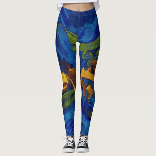 Blue Green Yellow Paint Splatter Leggings