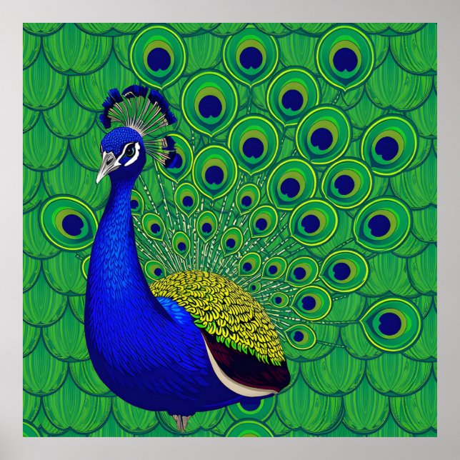 Blue- green yellow peacock Wallpaper Poster (Front)