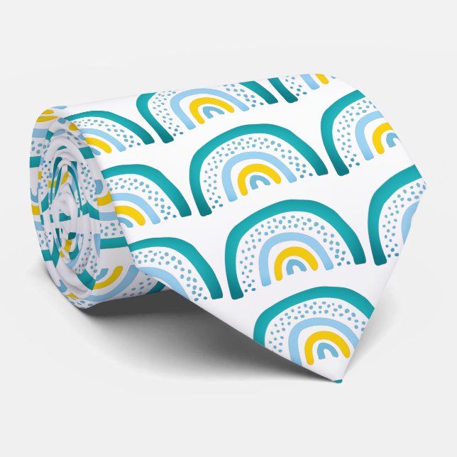 Blue Green Yellow Rainbow Pattern Neck Tie (Rolled)
