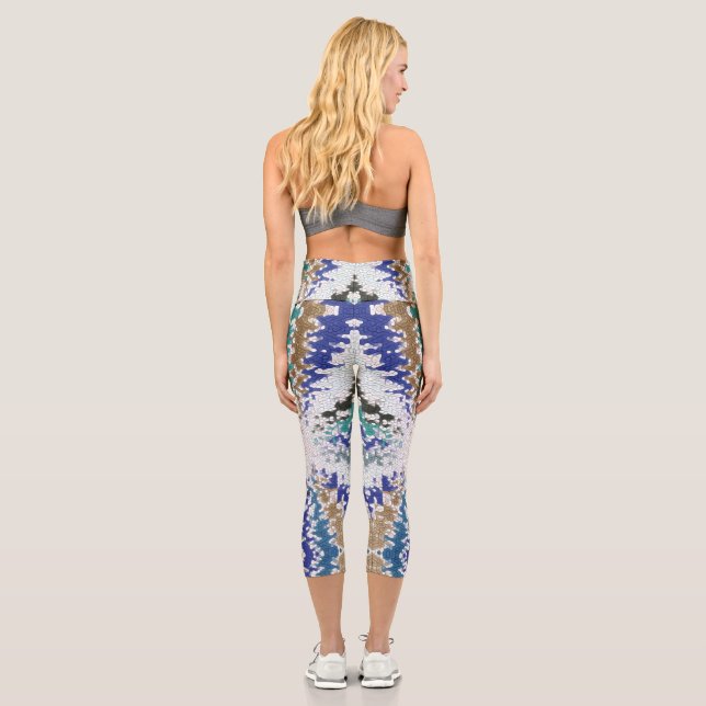 Blue Green Yellow Unique Pattern Capri Leggings (Back)