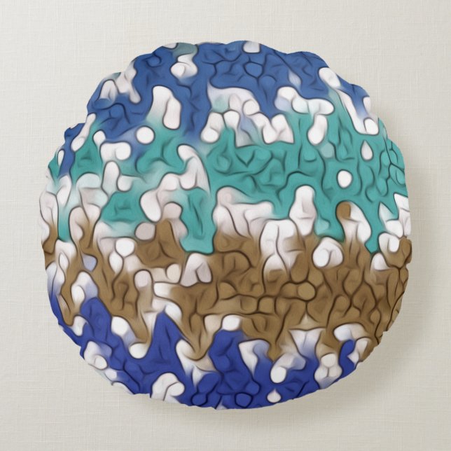Blue Green Yellow Unique Pattern Round Pillow (Front)
