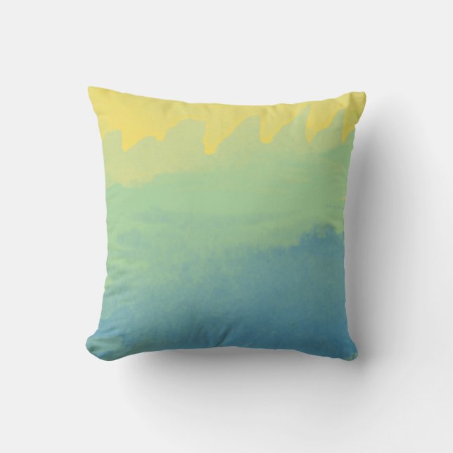 Blue Green Yellow Watercolor Painting Art Modern Throw Pillow (Front)