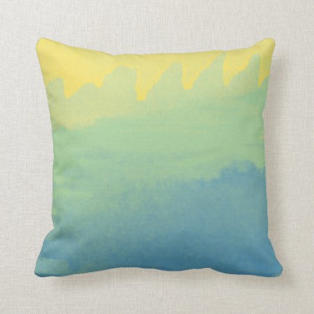 Blue Green Yellow Watercolor Painting Art Modern Throw Pillow