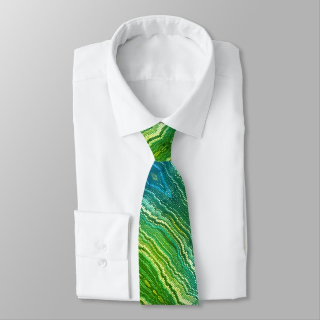 Blue Green Yellow Zigzag Neck Tie (Tied)