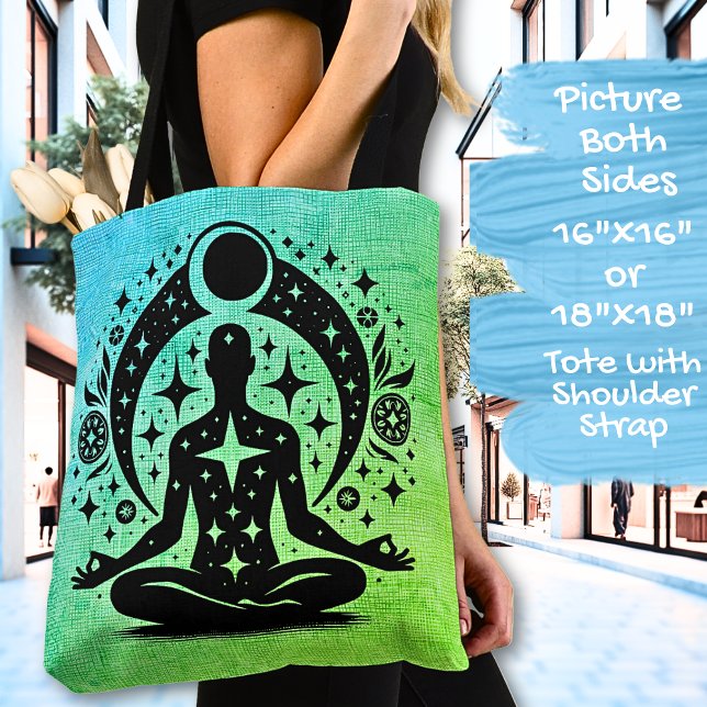Blue Green Yoga Meditation Design on a  Tote Bag (Creator Uploaded)