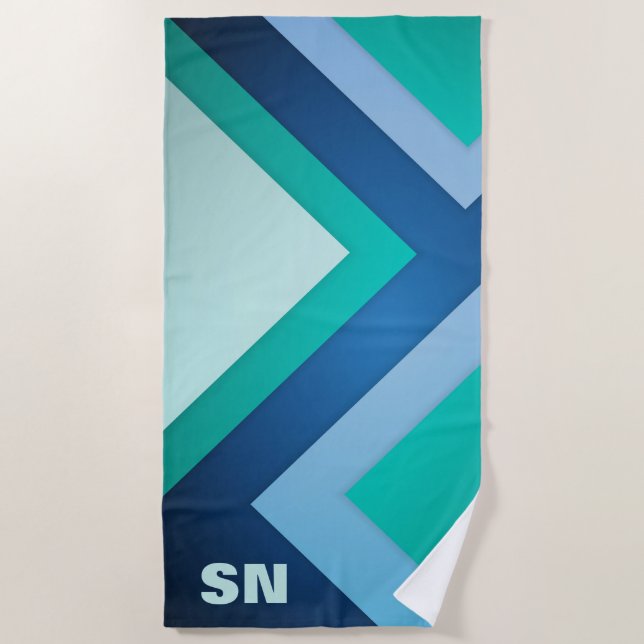 Blue Green Zig Zag Stripes Beach Towel (Front)