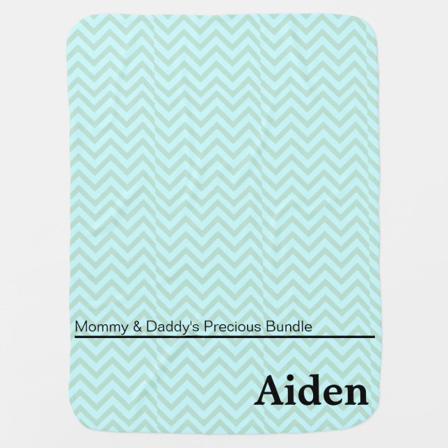 Blue Green Zigzag Personalized Boy Swaddle Blanket (Front)