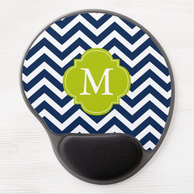Blue & Green Zigzags Pattern Monogram Gel Mouse Pad (Front)