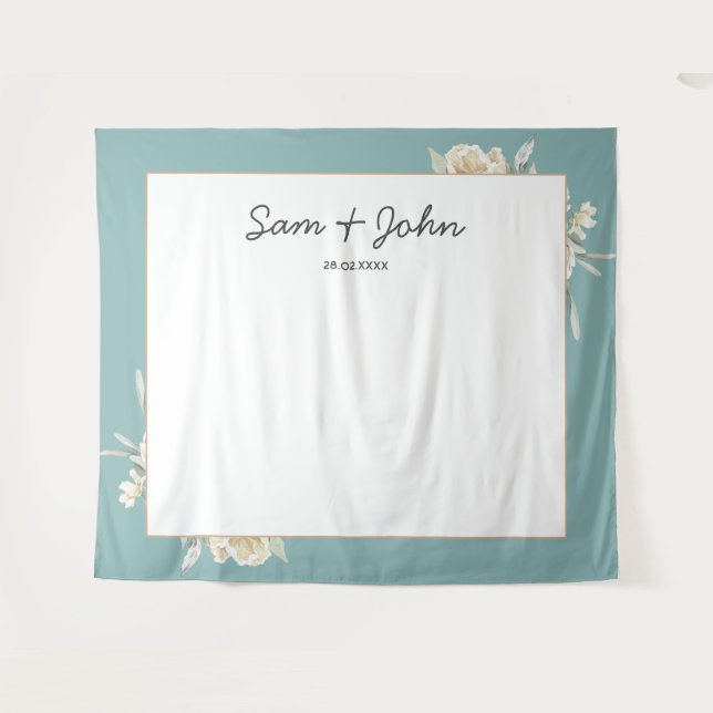 Blue Greenery Autumn Wedding Photo Booth Backdrop (Front (Horizontal))