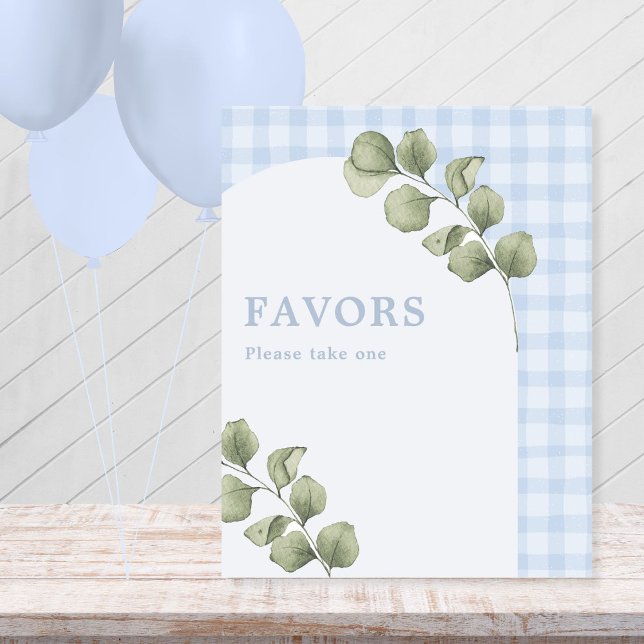 Blue Greenery Boy Baby Shower Party Favors Pedestal Sign (Creator Uploaded)
