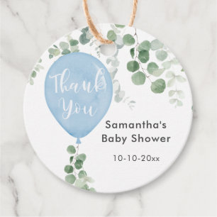 Blue greenery eucalyptus balloon baby shower favor tags