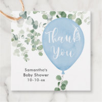 Blue greenery eucalyptus balloon baby shower favor tags