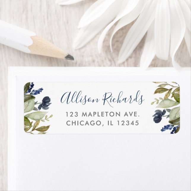 Blue greenery foliage floral label (Insitu)