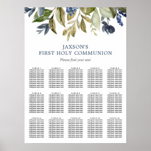 Blue greenery foliage green leaves seating chart