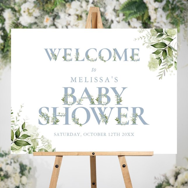 Blue Greenery Letter Baby Shower Welcome Sign (Blue Greenery Letter Baby Shower Welcome Sign)